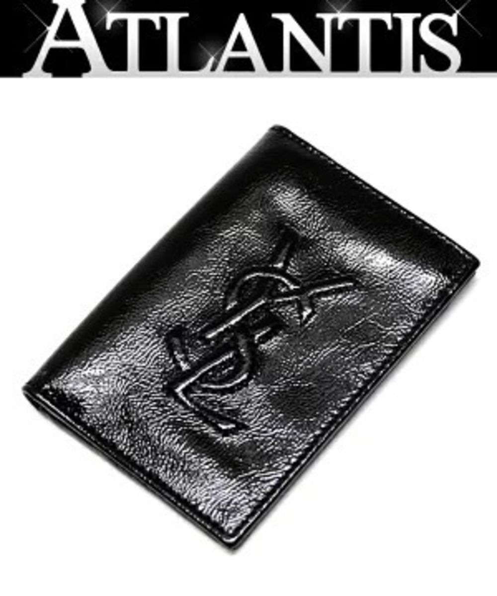 Saint Laurent Yves Pass Case Wallet coin card Patent Vernis leather black